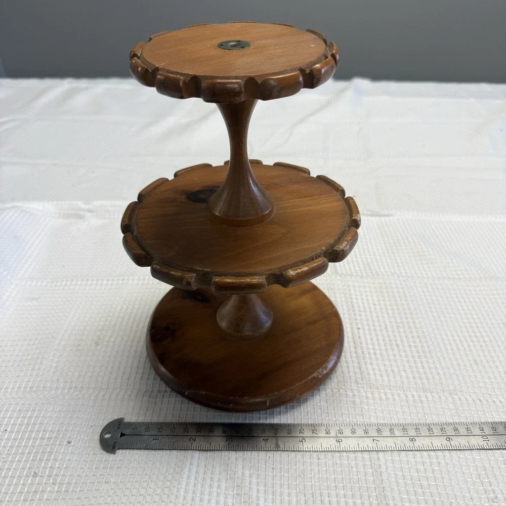 Vintage Mid Century Modern Lazy Susan Revolving Walnut 2 Tier 24 Ct Pipe Stand